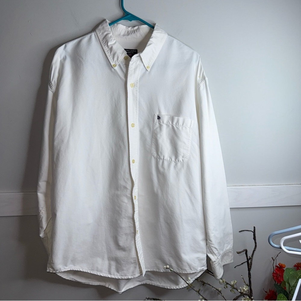 Vintage Ralph Lauren with RL 67 On Pocket. Classic White Men's Shirt.